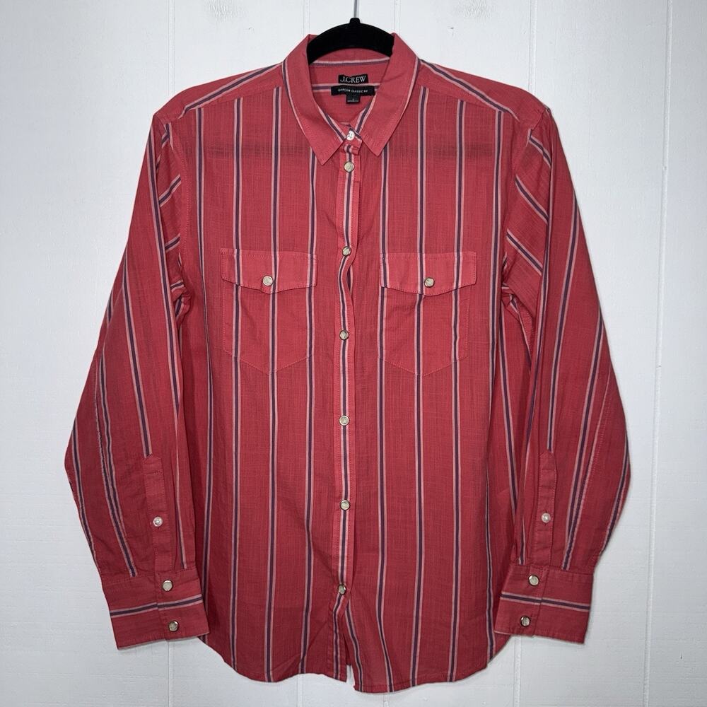 J.Crew Women’s Western Shirt Barfield Striped Cotton Voile Garcon Fit Size 2